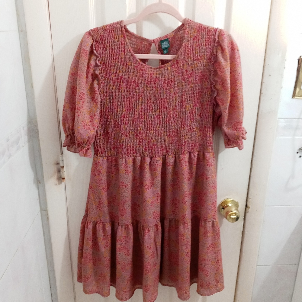 Wild Fable Pink Floral Smocked Tiered Dress Women Size Large